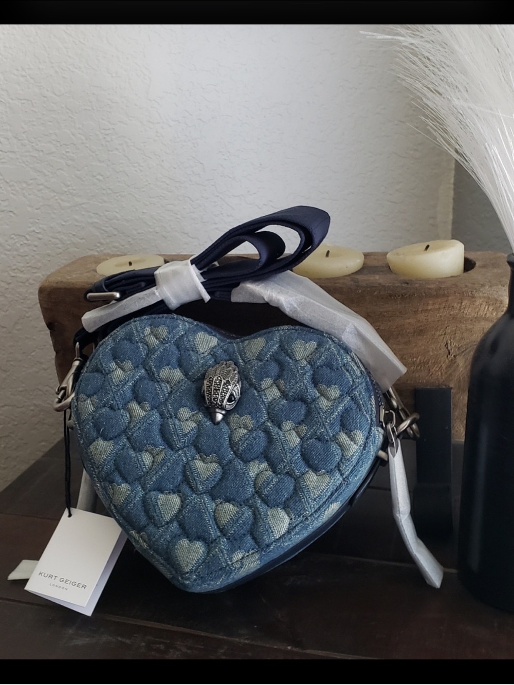 Kurt Geiger Denim Heart Quilted Mini Crossbody - Blue